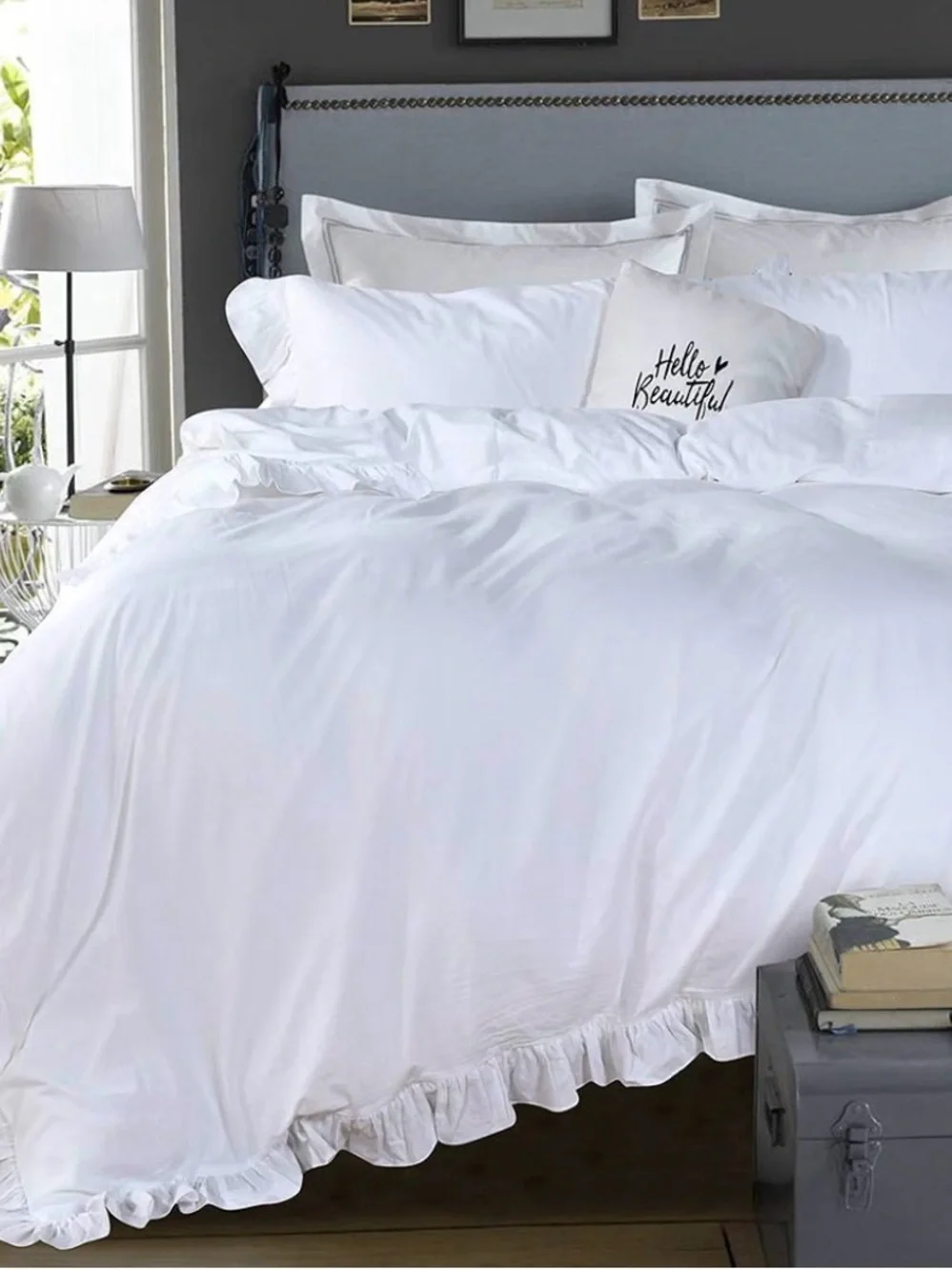 White Ruffled Duvet Cover Set - Full